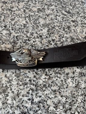 Harley-Davidson Black Leather Belt with Silver Eagle Emblem
